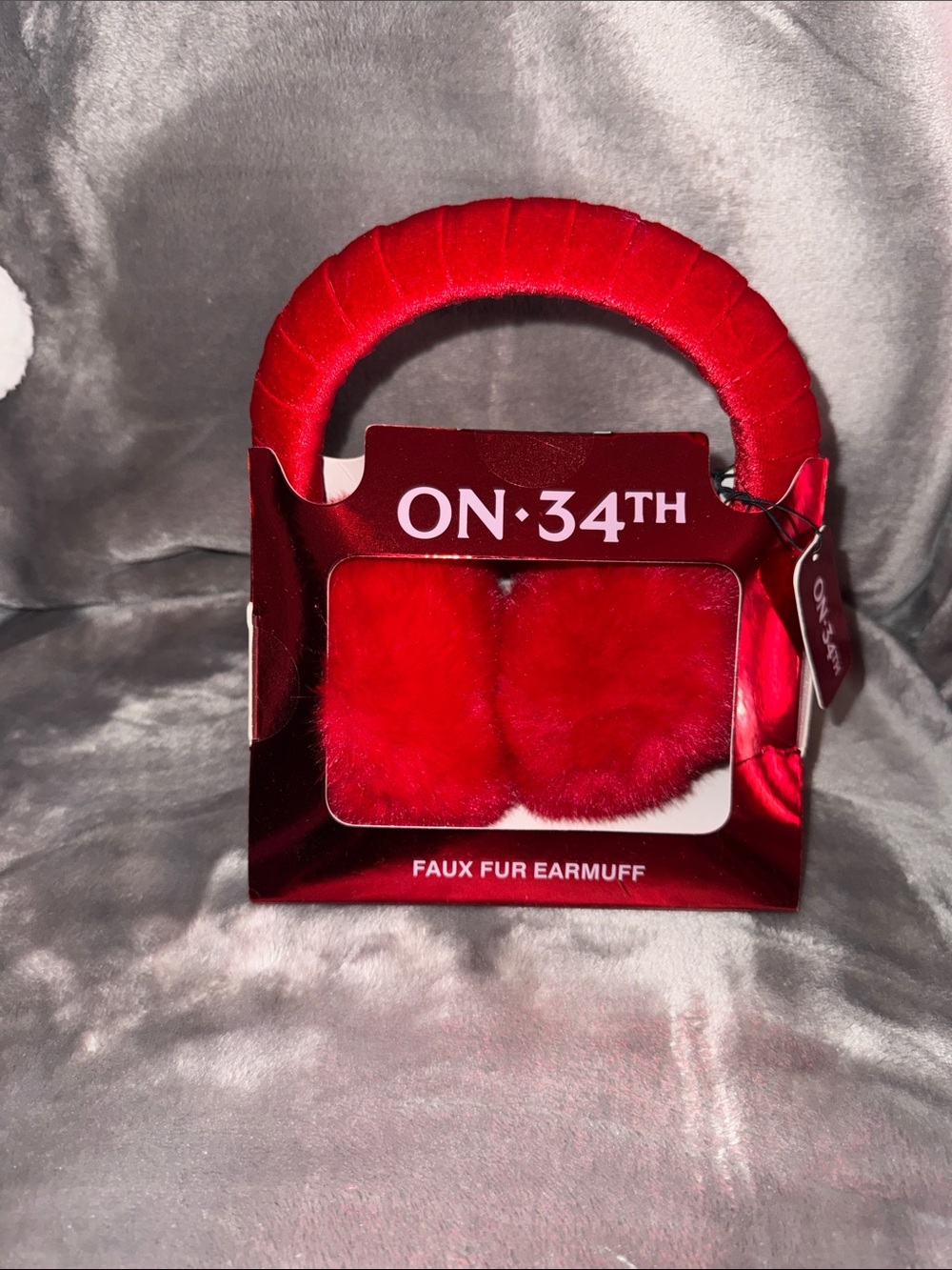 ON-34TH Red Faux Fur Earmuffs - Plush Winter Accessory